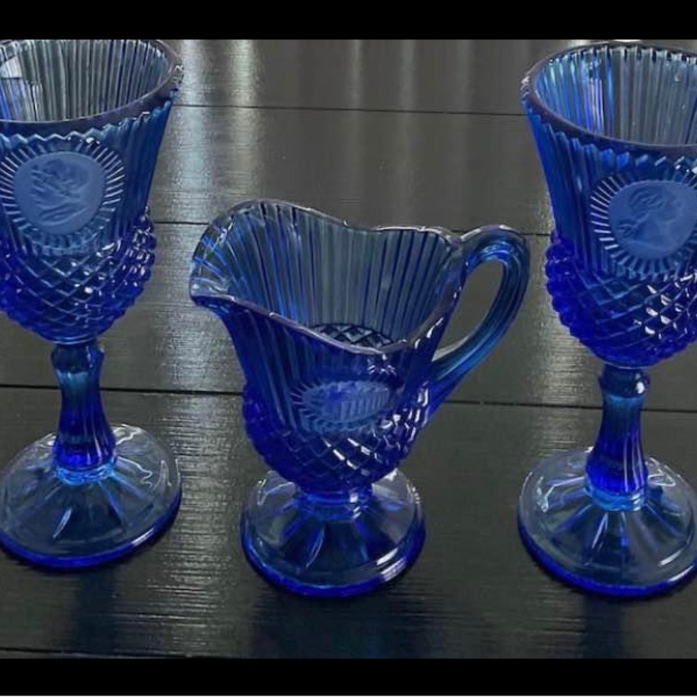 Vintage 1976 Fostoria Glass Avon 3 Pieces Cobalt Blue Glass
